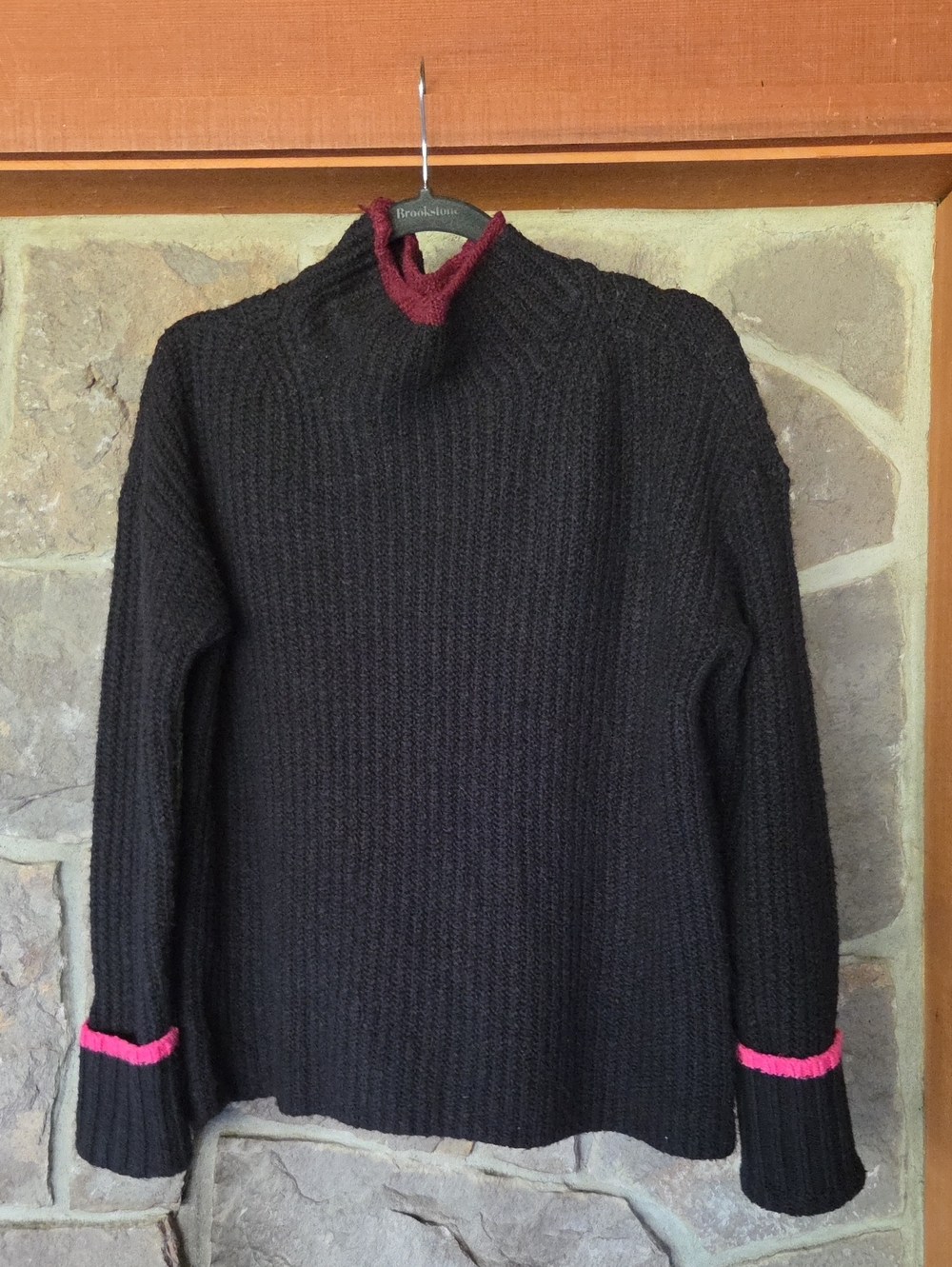 Anthropologie Maeve Black Ribbed Turtleneck Sweater with Pink Trim